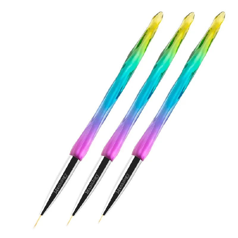 Maniology - Nail Tool - 3pc Detailing Brush Set w/ Rainbow Gradient Acrylic Handles