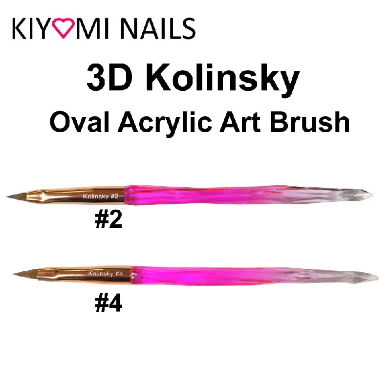 Kiyomi Nails 100% Kolinksy 3D Oval Acrylic Nail Art Brushes, #2 and #4