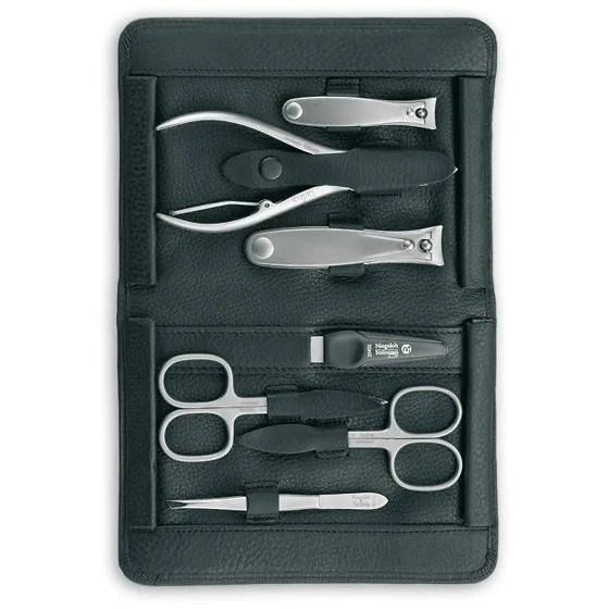 nail repair for triathletes-Niegeloh Imantado XL 7-Piece Manicure Set, Black Leather Case