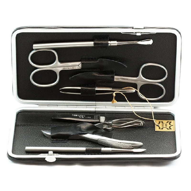 nail repair with kanuka extract-WASA Solingen 7-Piece Inox Manicure Set, Black Leather Snap Case