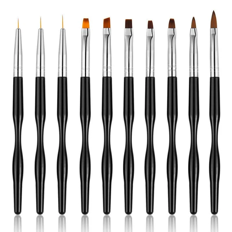 10pcs Black Nail Art Lines Painting Brushes Set Flower Carving 0504