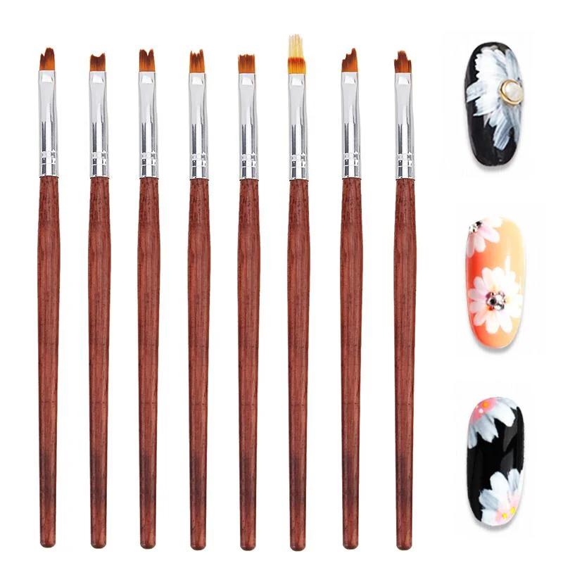 8pcs Different Shapes Acrylic UV Gel French Nail Art Brushes Set 0478