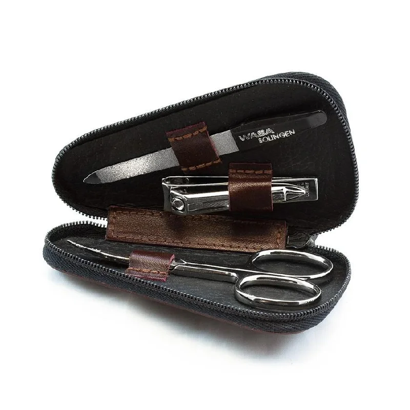 nail repair with helichrysum extract-WASA Solingen 3-Piece Manicure Set, Leather Zip Case