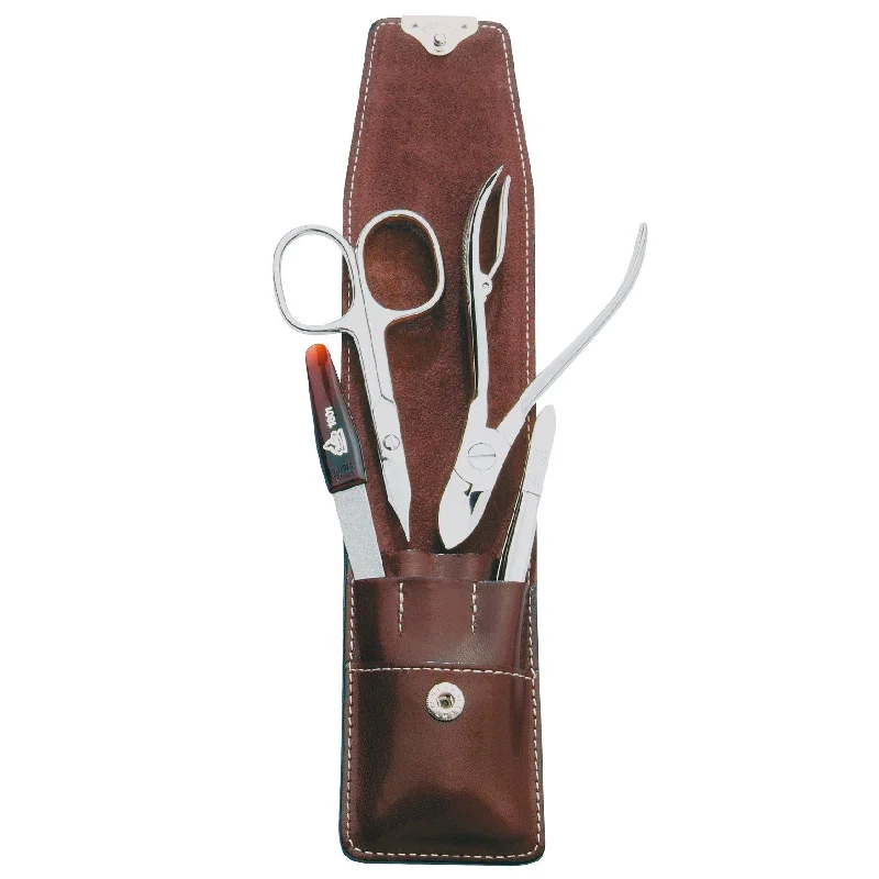 nail repair for sports coaches-Erbe Solingen 4-Piece Manicure Set, Antique Cowhide Brown Snap Case