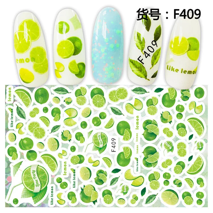 Amazon Hot Sale 3D Self-Adhesive Nail Art Decals Flowers Leaves Animals Plants Fruits Nail Stickers For Woman Kids GirlsF409-438