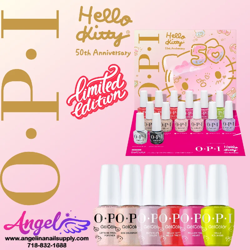 nail polish gated lock-OPI Gel Color - Hello Kitty 50th Anniversary Collection 6 Colors (12 bottles) & 1 Base Gel 1 Top Gel | Limited Edition