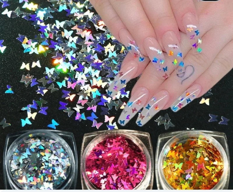 Nail Art Design - Iridescent Spring Butterfly Gems 3D Nails