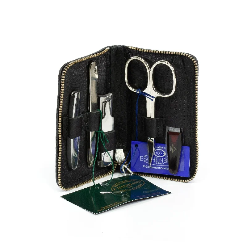 nail repair for gym-goers-F. Hammann 5-Piece Travel Manicure Set with Leather Case