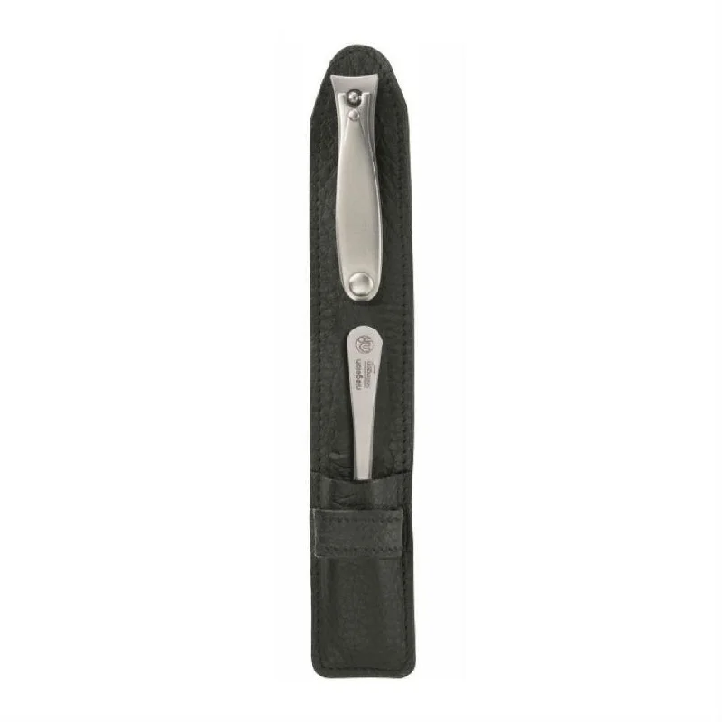 nail repair for hikers-Niegeloh Capri XS 2-Piece Manicure Set, Black Leather Case