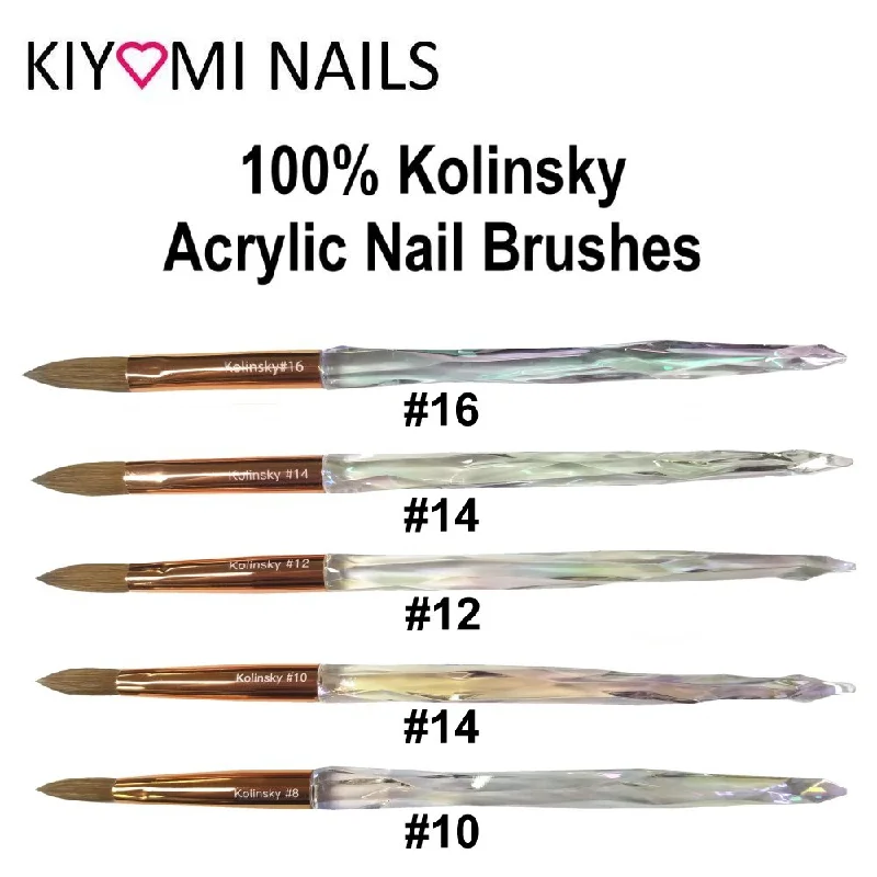 Kiyomi Nails 100% Kolinksy Acrylic Nail Brushes, Clear Handle