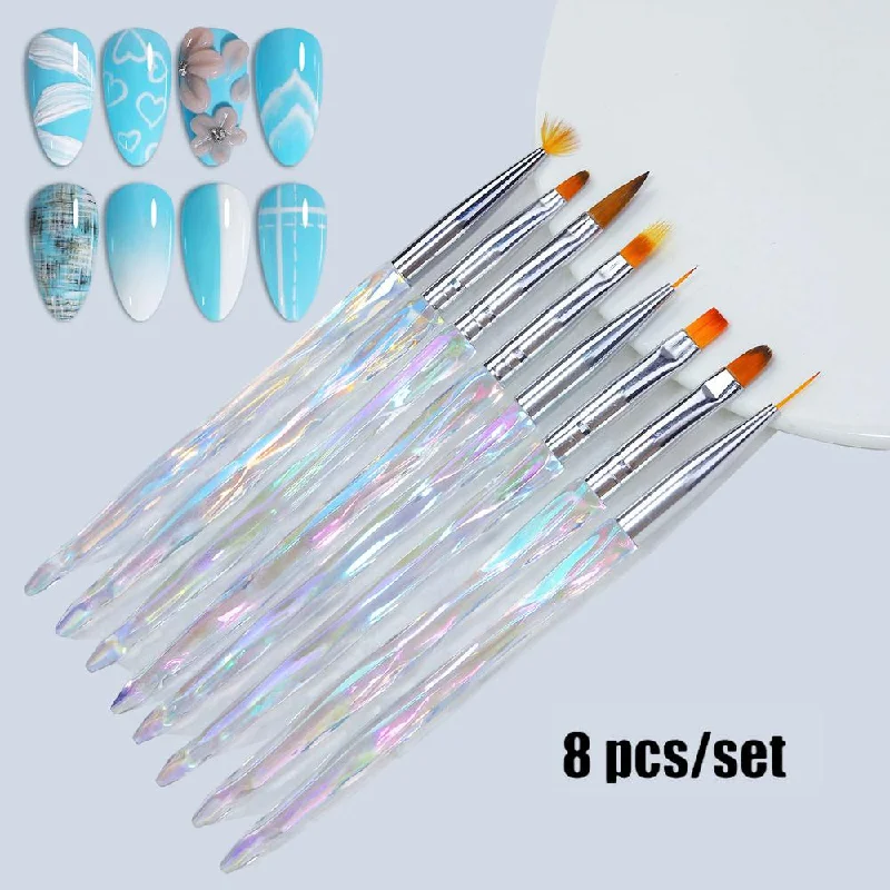 8Pcs Aurora Gradient Nail Brushes Set, Nail Tips Designs, Various Nail Art Techniques Pens 431