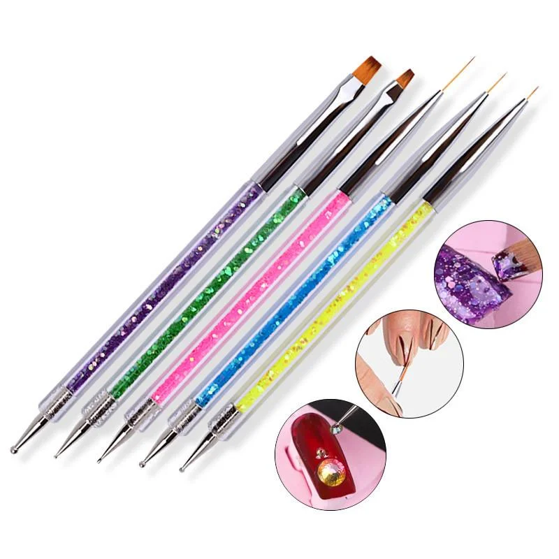 5pcs 2 Way Nail Art Brush Liner Gel Painting Pens 0499