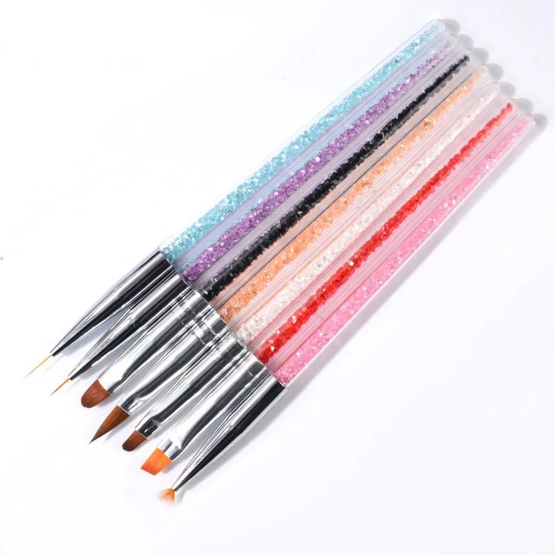 7Pcs Nail Art Brushes Set with Liner Drawing Flat Angle Pen 0484