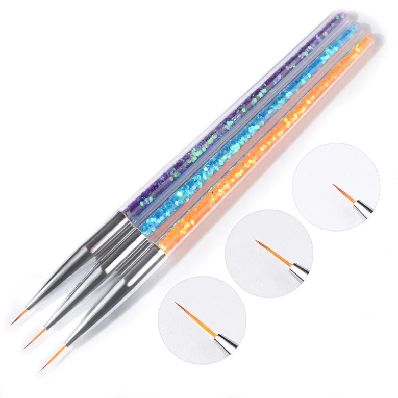 3Pcs Sequins Nail Art Brush Drawing Painting Carving Pen Set 0450