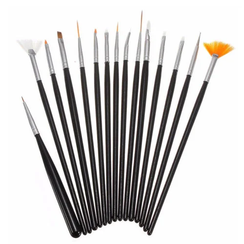 15Pcs Black Nail Art Brush Decorations Set Tools Professional Painting Pens 0432