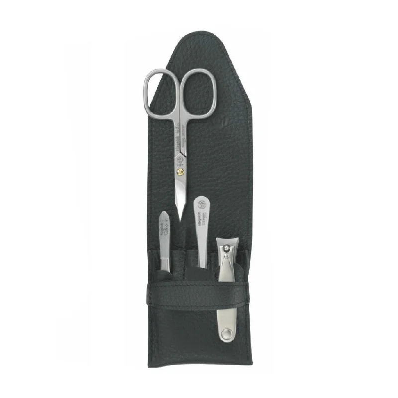 nail repair for fitness buffs-Niegeloh Solingen Capri S 4-Piece TopInox Manicure Set, Black Leather Case