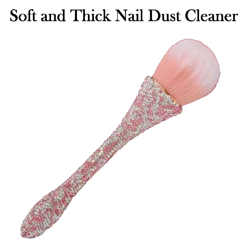 Nail Clean Brush, Red and White Rhinestone Handle Acrylic and Gel Nail Art Dust Cleaner