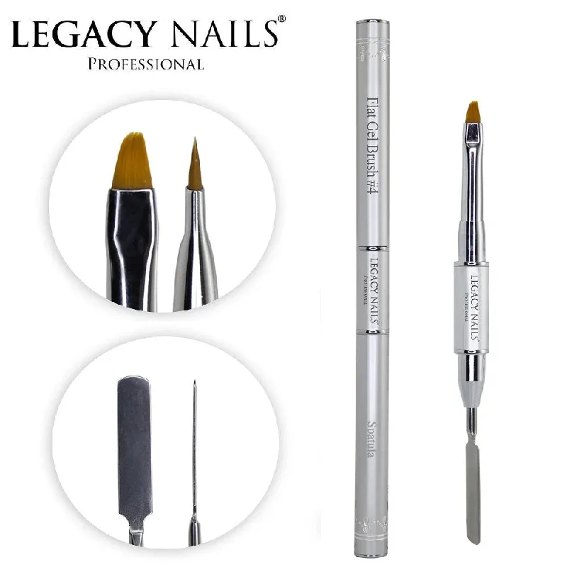 Legacy Nails Brush, Flat Gel Brush #4 + Spatula