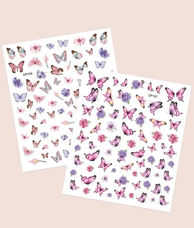 Pink / Purple Butterfly Nail Art Stickers