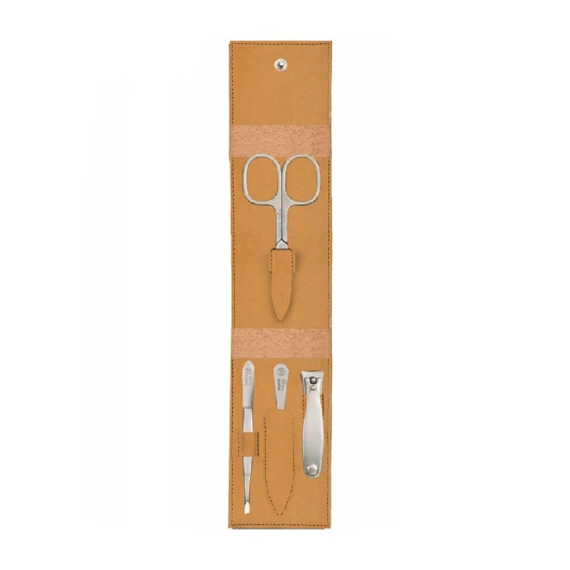 nail repair for cyclists-Niegeloh Solingen Havanna S 4-Piece TopInox Manicure Set, Caramel Leather Case