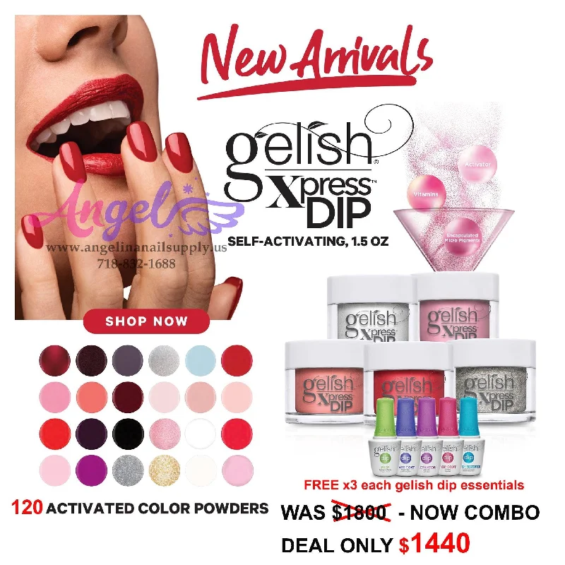 nail polish tart berry-Full Collection Gelish Xpress Dip 120  colors & Free 3 Set Essentials