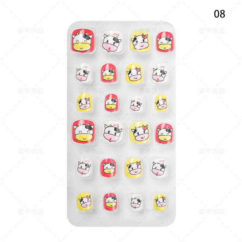 Nail Supplies 24pcs/Box Press On Artificial Nails Children Cute Colorful Love Design Kids False Nails With Glue